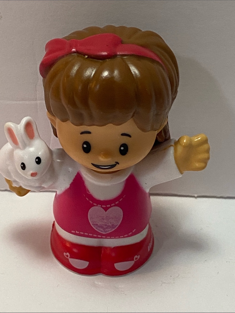 Fisher Price Little People Mia Figure Brown Hair Girl Pink Heart with Bunny 2015